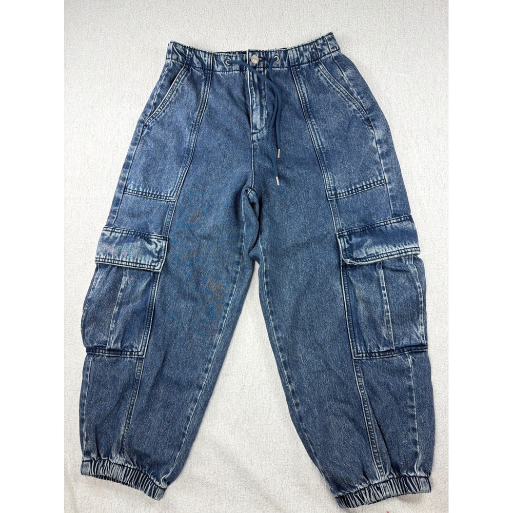 Barrel Leg Cargo Jogger denim Jeans Blue Acid Wash XS 0-2 SCEP3640SP26